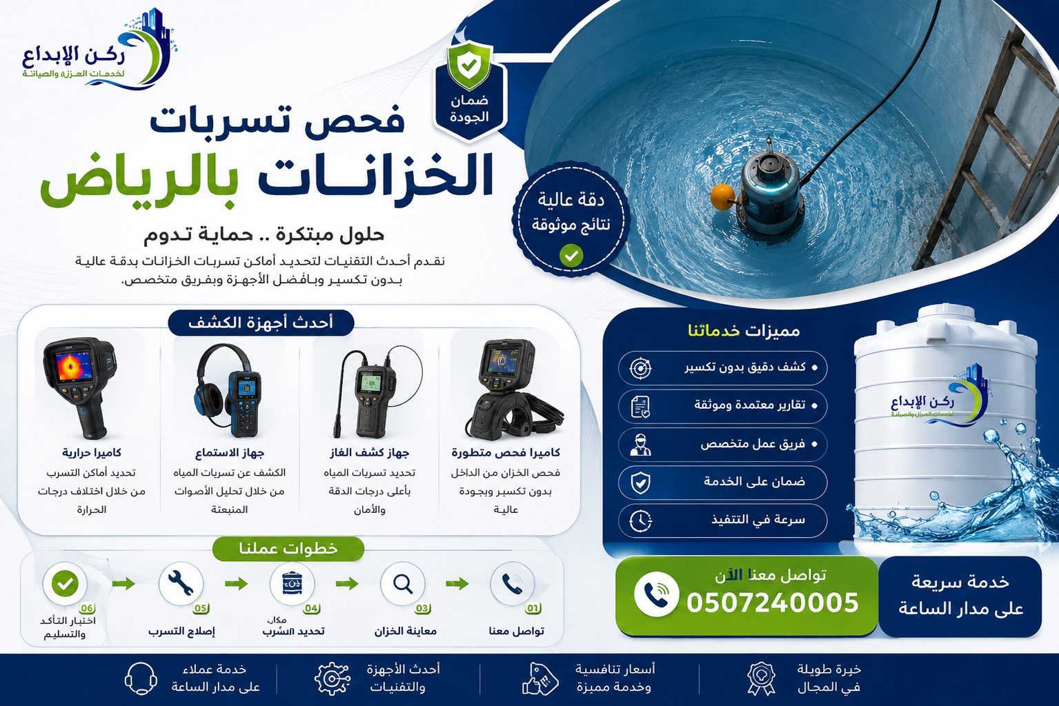 كشف تسربات الخزانات بالرياض